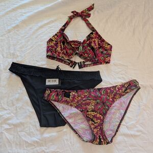 Floral Bikini Set with Black Bottoms